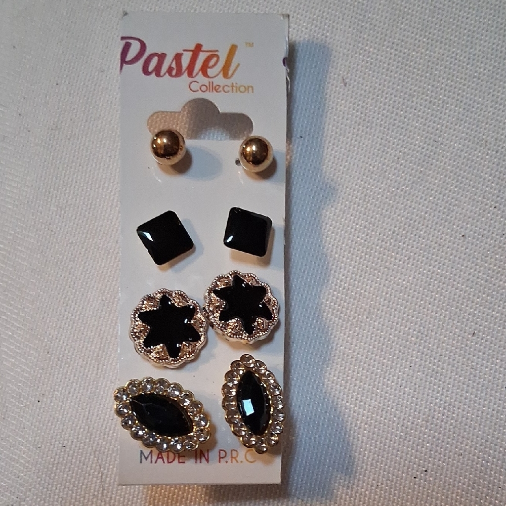 Pastels Gold and Black Mixed Stud Earring Set